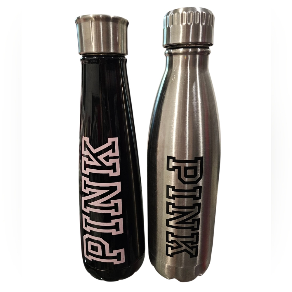 Victoria's Secret PINK Stainless Steel Water Bottles Set Of 2 EUC